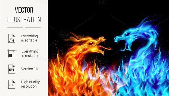 Blue Red Flame Logo - Blue and red fire Dragons Graphics Creative Market