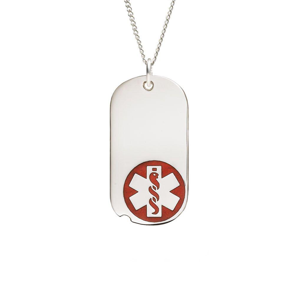 Silver Oval Logo - Sterling Silver Oval Tag Red Necklace | American Medical ID