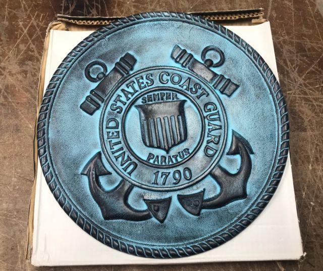 Coast Guard Shield Logo - US Coast Guard Plaque Double Anchors Shield Blue Black Metal Sign 12