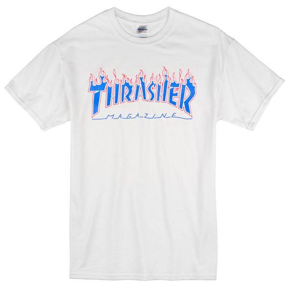 Blue Red Flame Logo - Thrasher red flame blue font T-shirt - newgraphictees.com