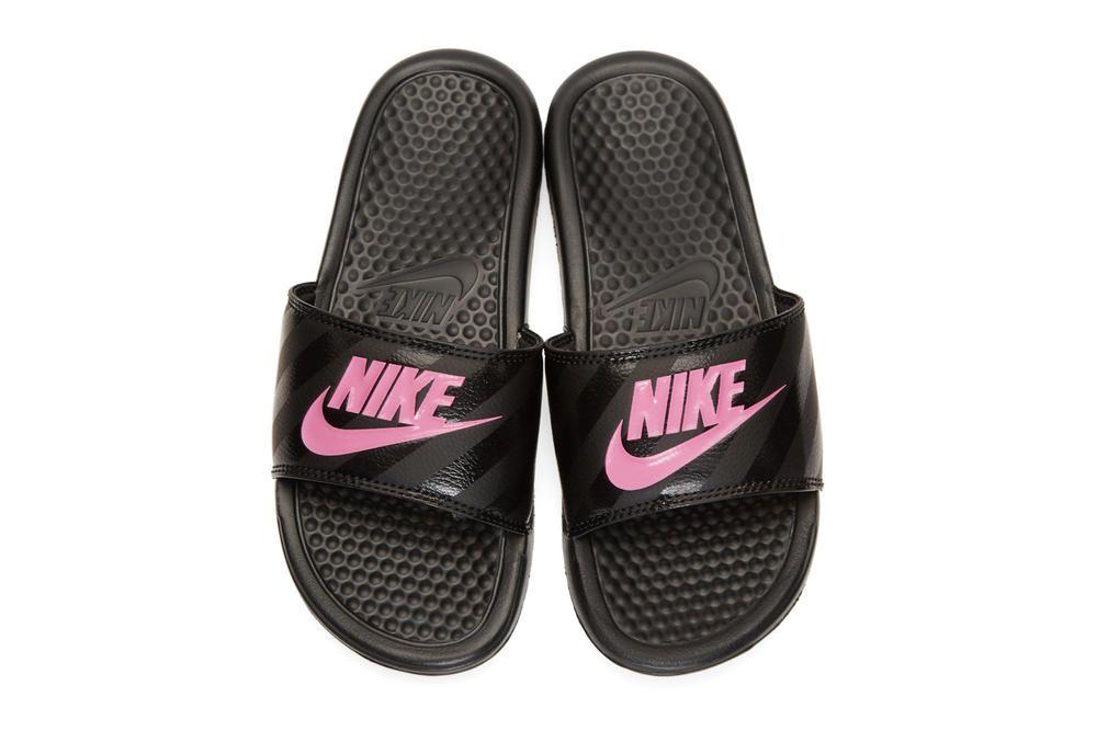 Pink and Black Nike Logo - Nike Drops Benassi Slides in Black / Hot Pink | HYPEBAE
