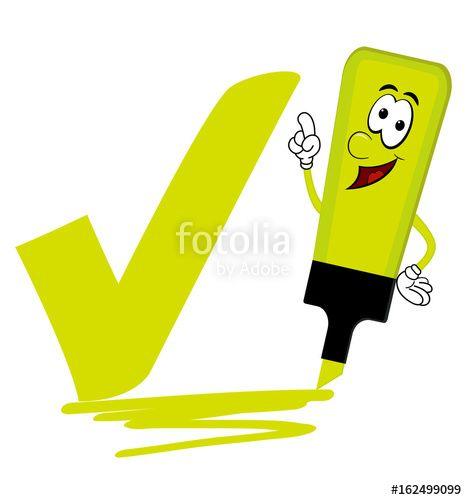 Yellow Check Mark Logo - Yellow cartoon highlighter pen with bold tick or check mark.