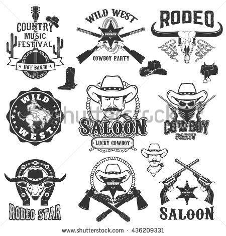 Country Western Logo - Cowboy rodeo, wild west labels. Country music party. Design elements