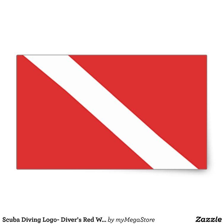 Red Diving Logo - Scuba Diving Logo- Diver's Red White Flag Rectangular Sticker