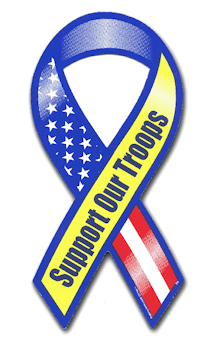 Red Blue Yellow Ribbon Logo - Red-White-Blue-Yellow Support Our Troops Mini Magnet
