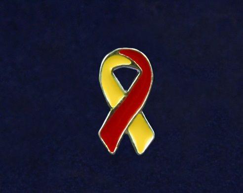 Red Blue Yellow Ribbon Logo - Small Flat Red & Yellow Ribbon Pins (25 Pins)