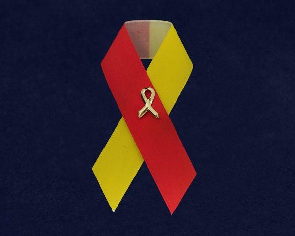 Red Blue Yellow Ribbon Logo - Satin Red & Yellow Ribbon Pins (50 Pins)