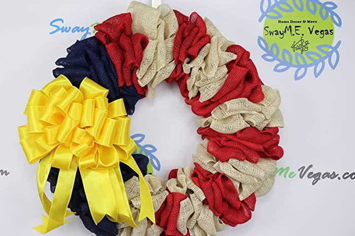 Red Blue Yellow Ribbon Logo - Amazon.com: Burlap Patriotic Wreath, Red White and Blue Wreath ...