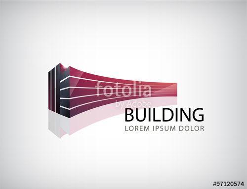 Modern Office Logo - Vector horizontal red 3D building, office logo, icon isolated