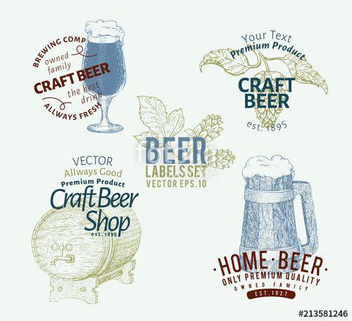 Hand Beer Logo - Beer logo template set. Vector hand drawn illustrations. Vintage ...