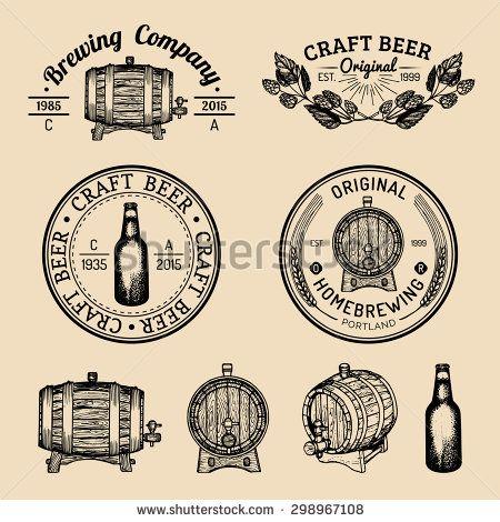 Hand Beer Logo - Old brewery logos set. Kraft beer retro signs or icons with hand