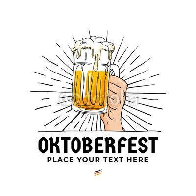 Hand Beer Logo - Oktoberfest hand holding beer logo badge. Vintage, old style hand