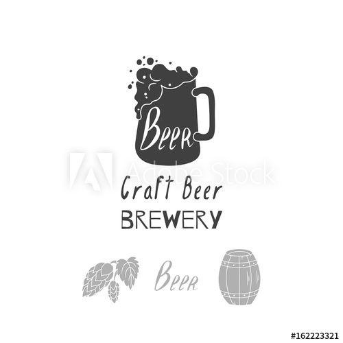 Hand Beer Logo - Hand drawn silhouettes. Brewery logo template for craft packaging or