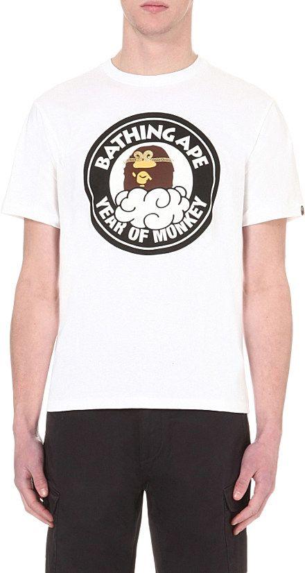 Monkey Bathing Ape Logo - A Bathing Ape Year Of The Monkey Cotton Jersey T Shirt In White