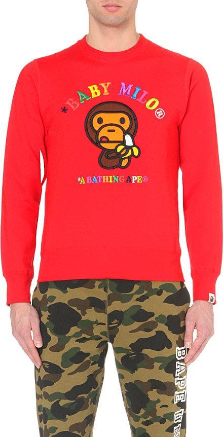 Monkey Bathing Ape Logo - A Bathing Ape Felt Patch Monkey Cotton Sweatshirt - For Men in Red ...
