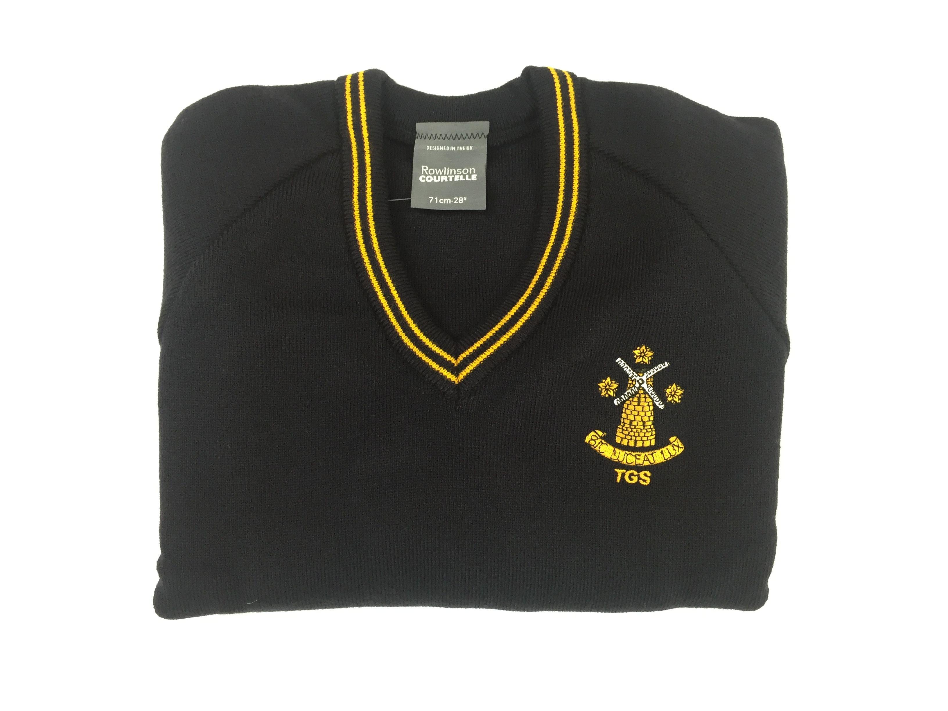 Yellow Stripe Logo - TGS Jumper navy/yellow stripe with logo - Casual Schoolwear