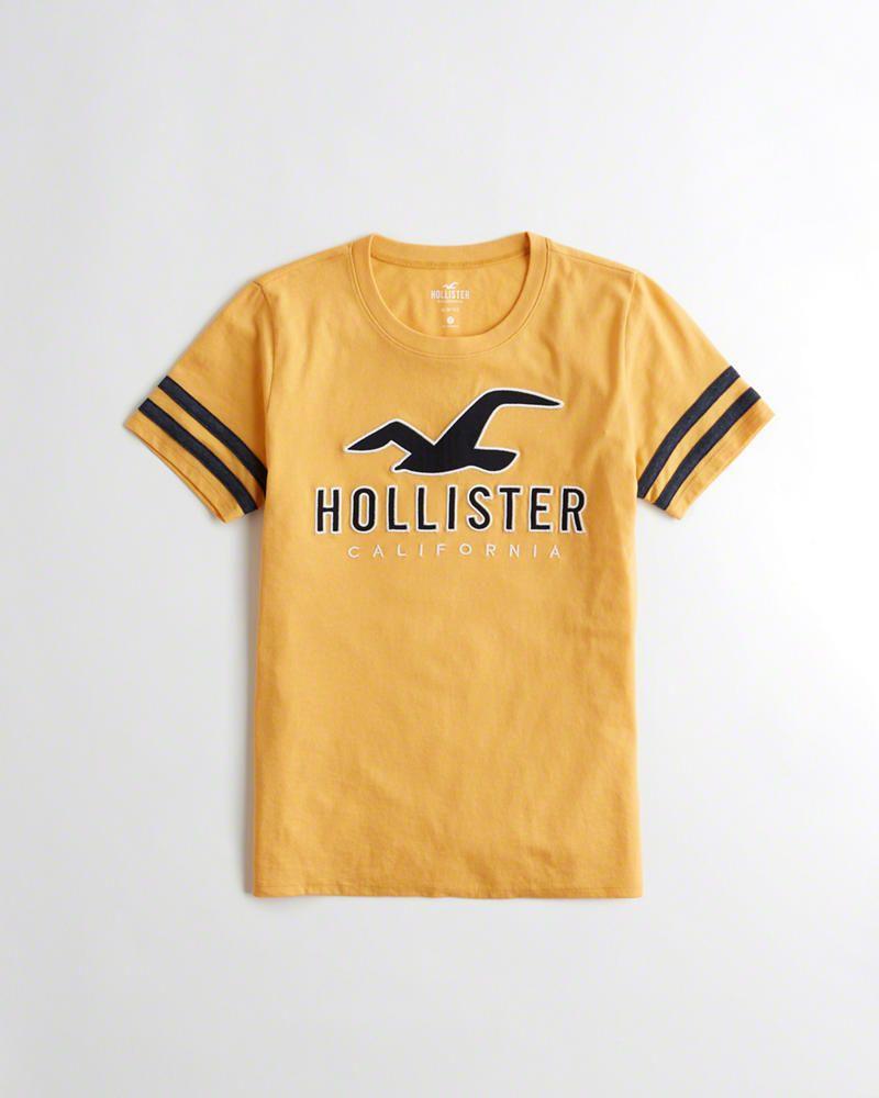 Yellow Stripe Logo - Hollister T Shirts Clearance - Hollister Womens Sleeve-Stripe Logo ...