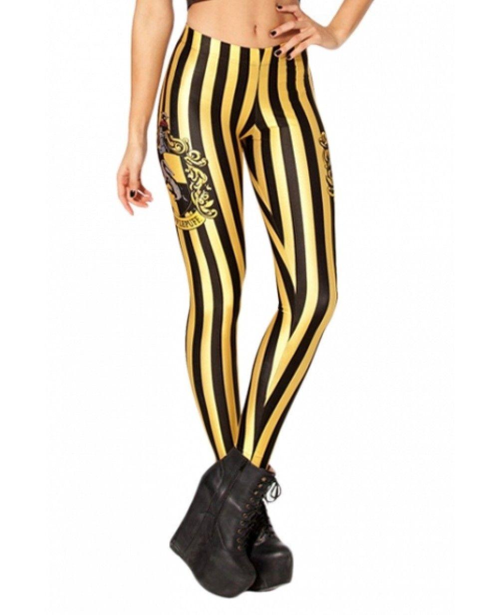 Yellow Stripe Logo - Black and Yellow Stripe Hufflepuff Logo Print Leggings