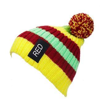 Yellow Stripe Logo - Custom Beanie Logo Red Hat With Yellow Stripe