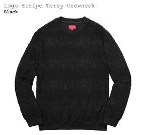 Large Supreme Logo - Supreme Logo Stripe Terry Crewneck Black Size Large new SS17 100