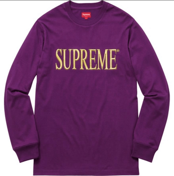 Large Supreme Logo - Size Large Supreme Gold Logo Long Sleeve Purple