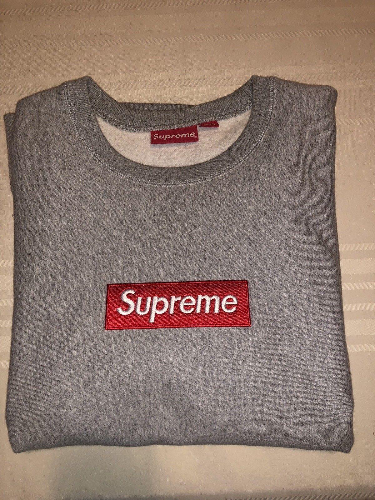 Large Supreme Logo - Gray Supreme Box Logo Crewneck Sweater Mens Size Large #Supreme
