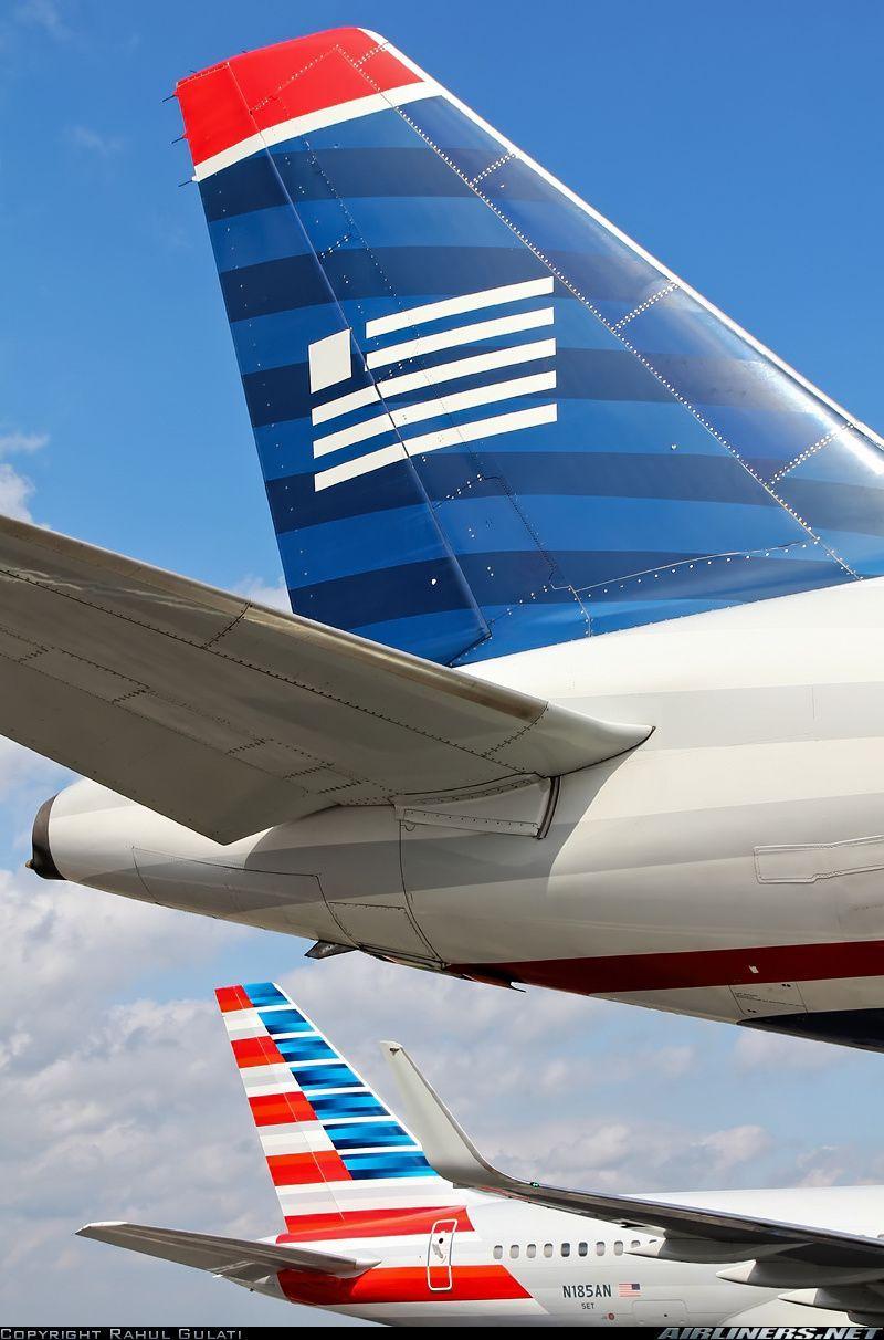 US Airways Blue Logo - US Airways Airbus A319 112 Tail And American Airlines 757 200