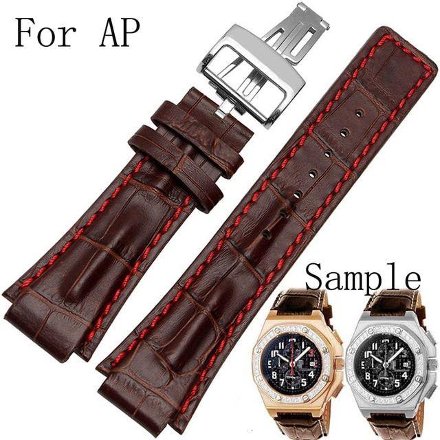 AP Watch Logo - 26MM AP Watchband Brown Genuine Leather Watch Strap Belt Bracelet