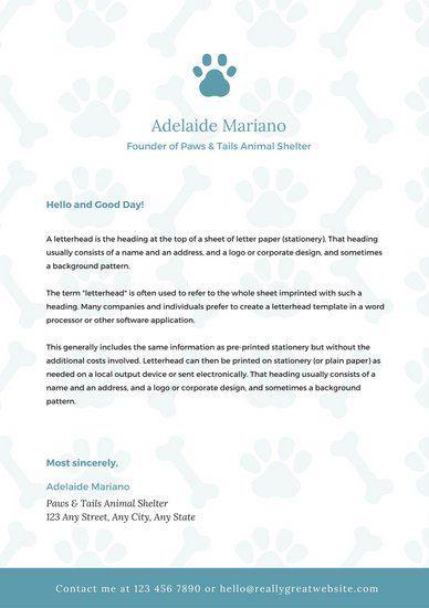 With Blue Paw Company Logo - Blue and White Paws and Bone Pattern Charity Letterhead