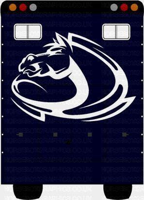 Blue Oval Swirl Logo - Horses Head Design Sticker - by Horse Box Graphics