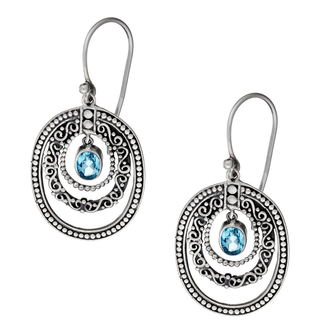 Blue Oval Swirl Logo - Silver Blue Topaz Oval Swirl Filigree Earrings