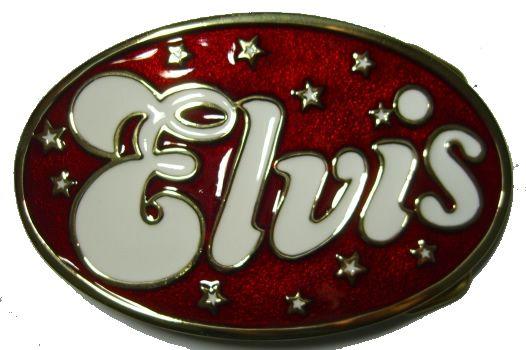 Red and White Oval Logo - Elvis Red and White Oval Belt Buckle display stand. Product Code AE1