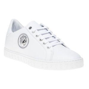 Black and White Lace Up Logo - New Mens Versace Collection White Logo Formal Leather Trainers Lace ...