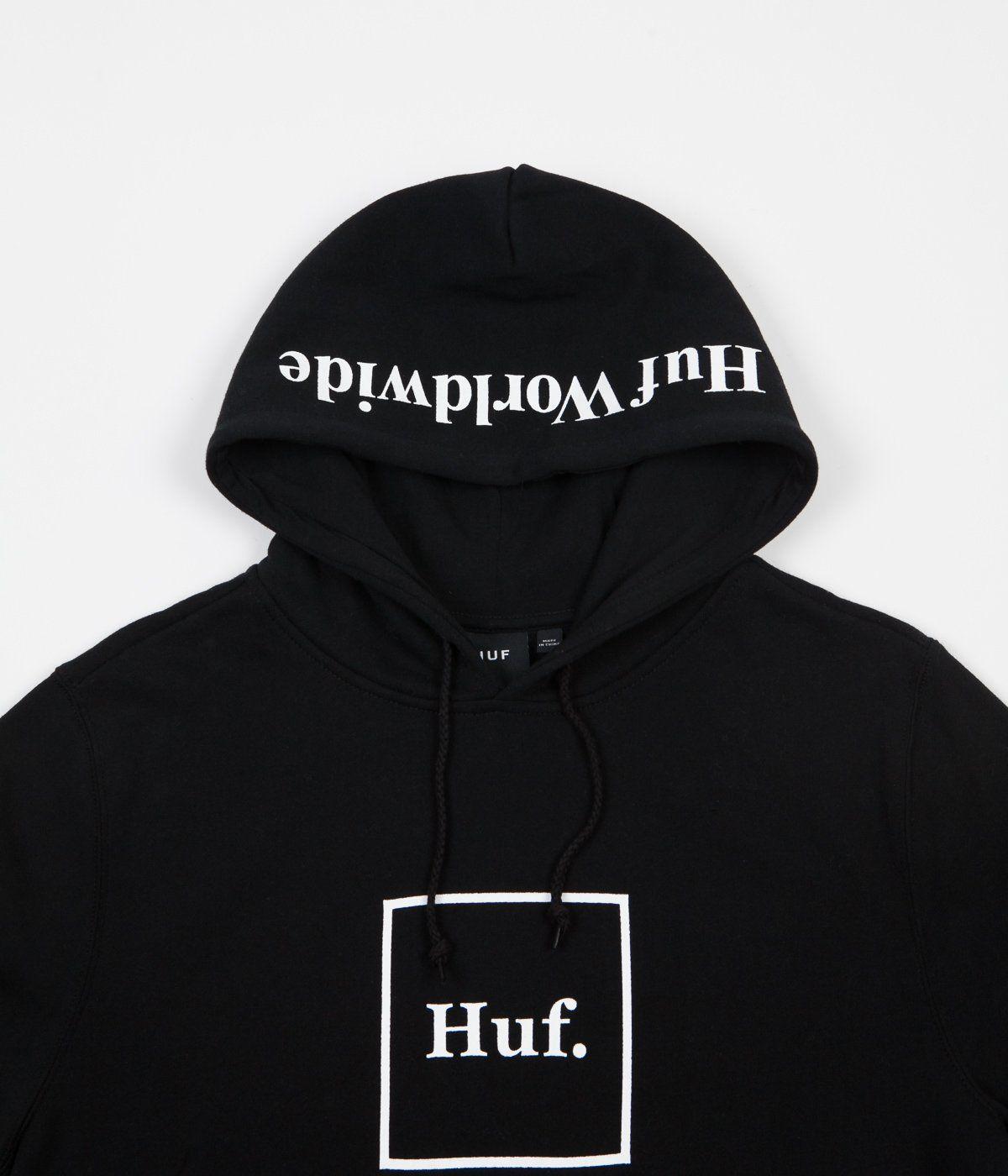 3 Black Box Logo - HUF Box Logo Hoodie - Black | Flatspot