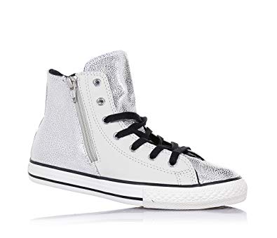 Black and White Lace Up Logo - CONVERSE - White and silver lace-up sneaker, made of leather ...