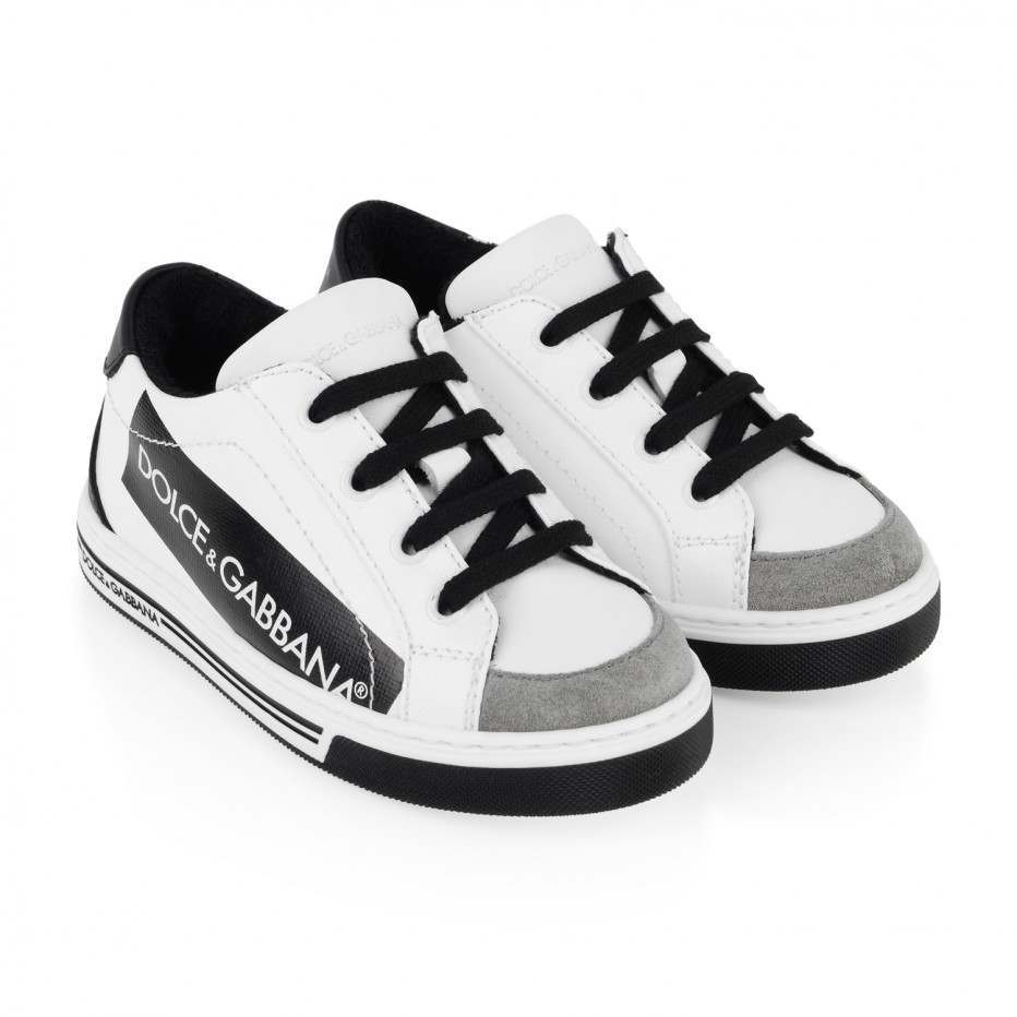 Black and White Lace Up Logo - Dolce & Gabbana Boys White Lace Up Trainers