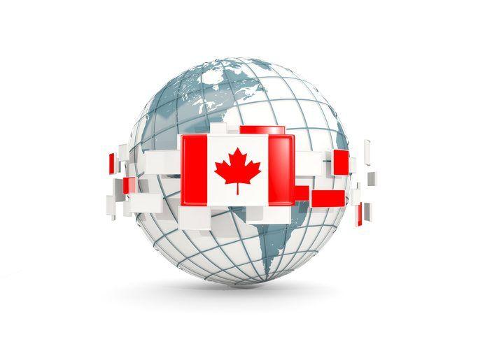 Canada Globe Logo - Globe with flag of canada isolated on white