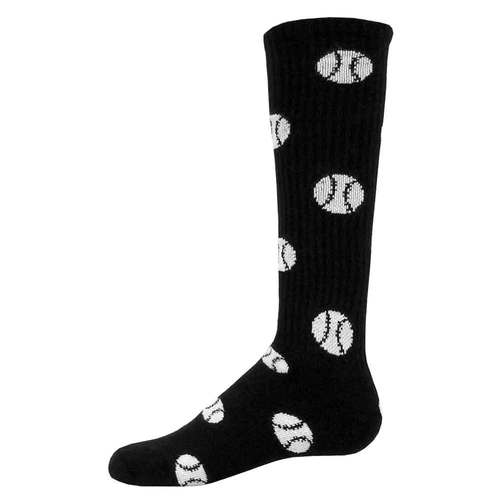 Black and White Softball Logo - Baseball & Softball Socks - Adult & Youth Knee-High Socks