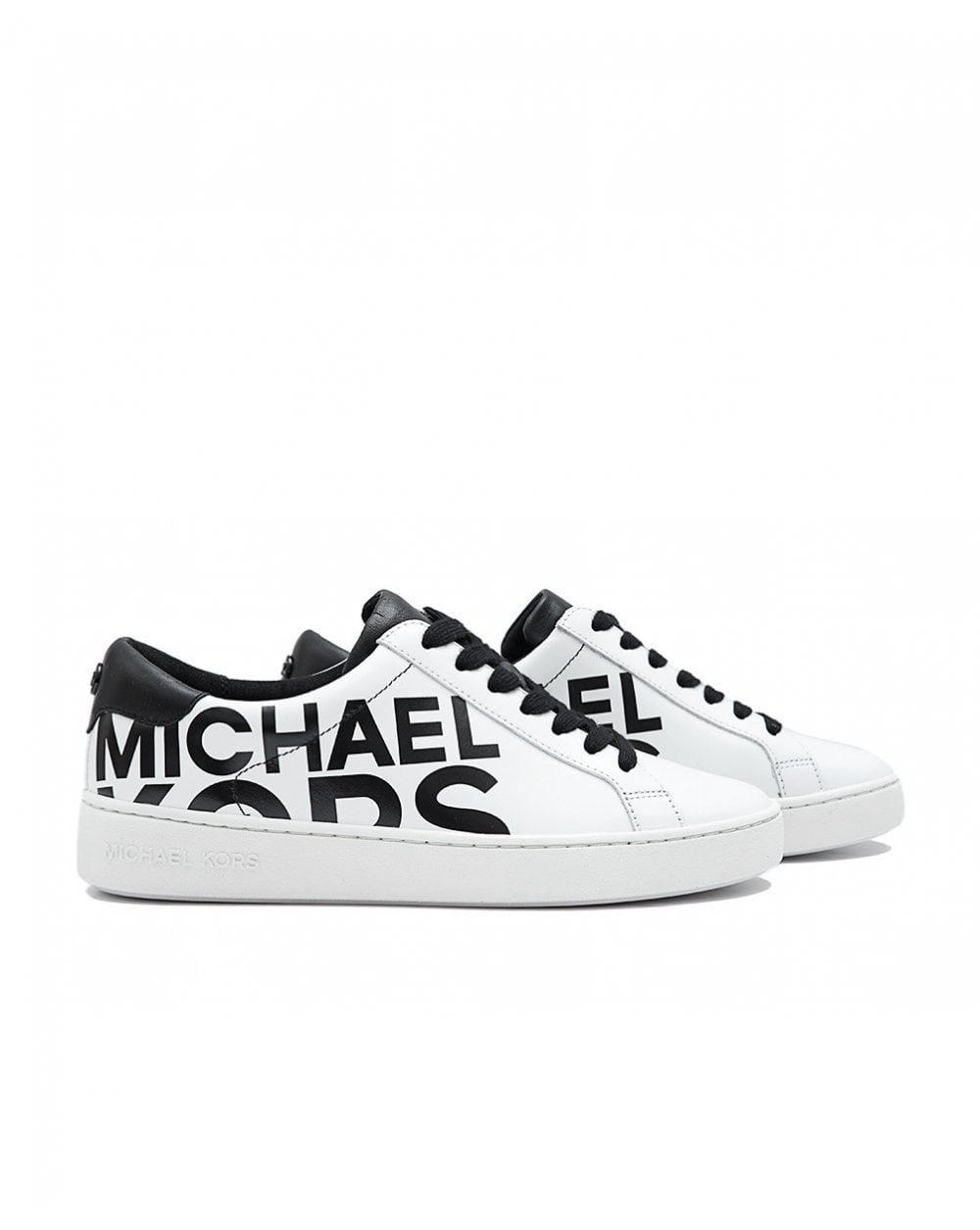 Black and White Lace Up Logo - Michael Kors Womens Irving Trainers White in White - Save ...