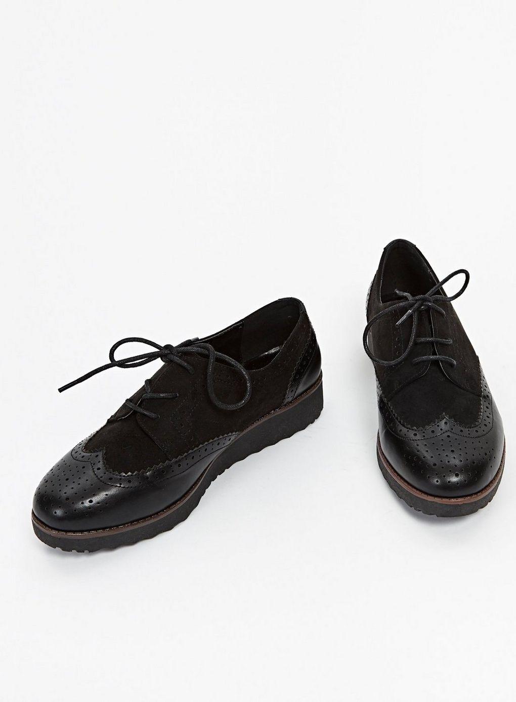 Black and White Lace Up Logo - EXTRA WIDE FIT Black Lace Up Flatform Brogue - Evans