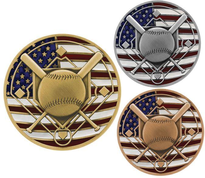 Red White and Blue Diamond On a C Logo - Baseball Patriotic Engraved Medal