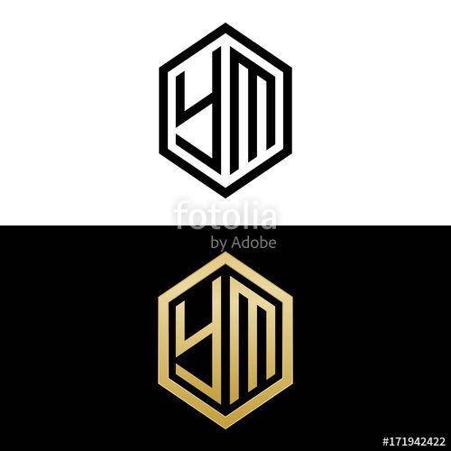 YM Logo - initial letters logo ym black and gold monogram hexagon shape vector