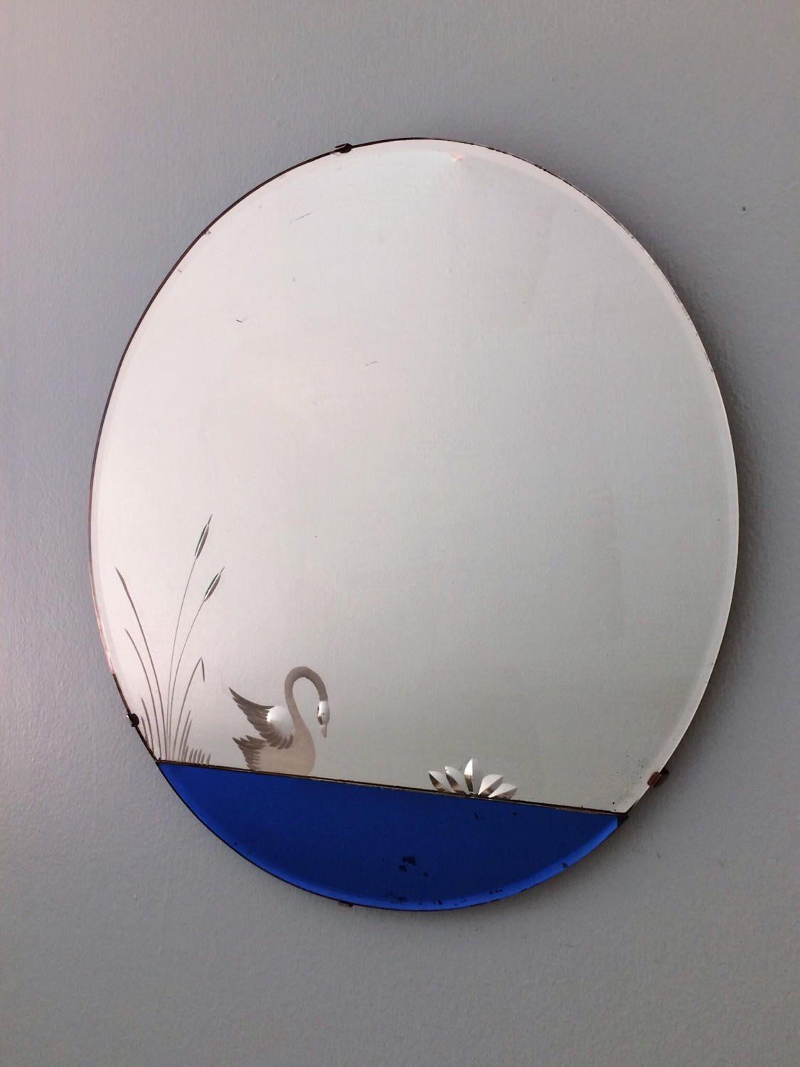 Round Blue Oval Logo - Art deco wall mirror large round blue mirror antiqued round oval