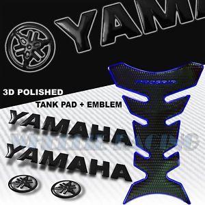 Black Yamaha Logo - CHROMED BLUE PRO GRIP FUEL TANK PAD+6
