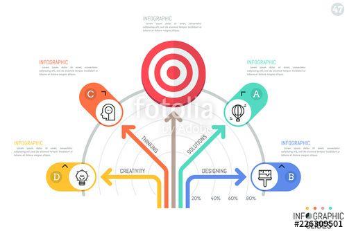 4 Arrows Pointing in Logo - Infographic design template. Tree diagram or fan chart with colorful ...