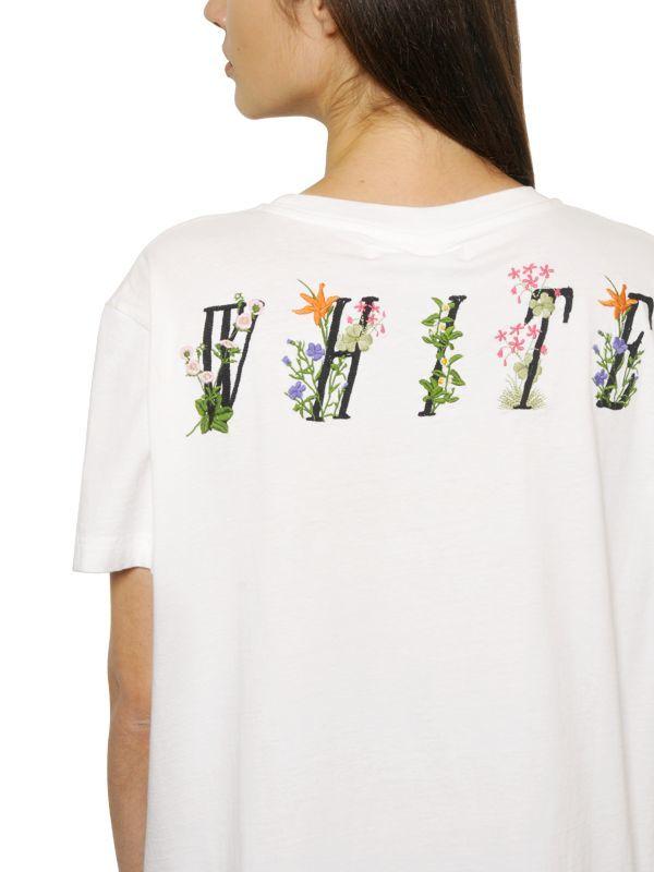 Flower Off White Virgil Logo - Off White C O Virgil Abloh Flower Embroidered Cotton Jersey T Shirt