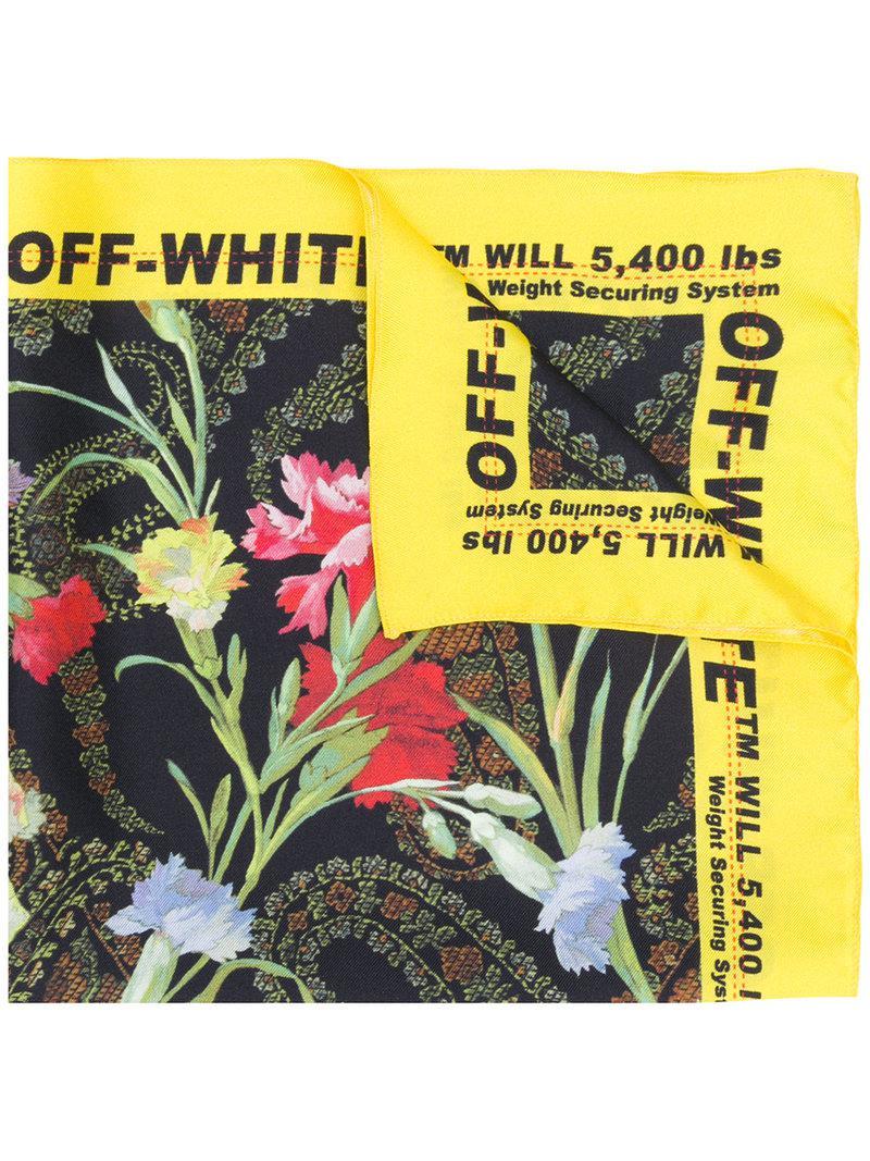 Flower Off White Virgil Logo - Lyst White C O Virgil Abloh Logo Border Floral Scarf In Black