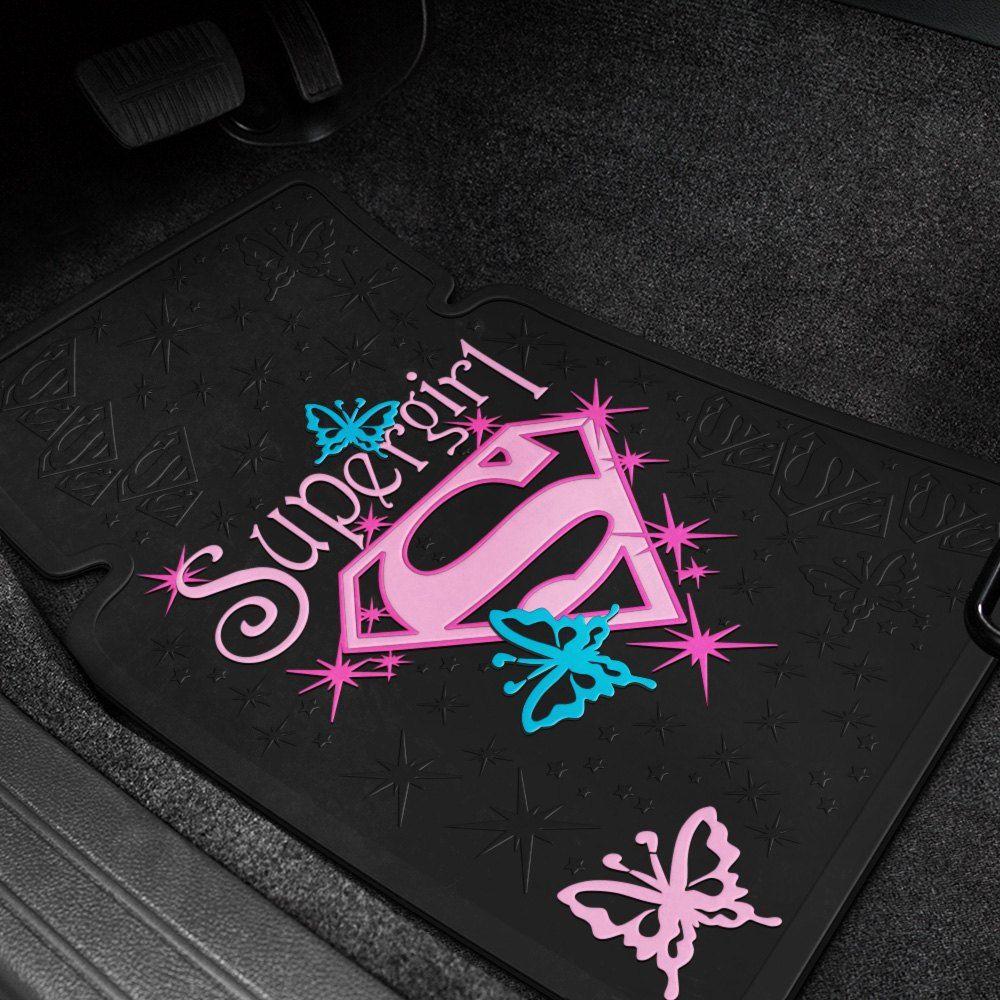 Supergirl Logo - Plasticolor® 001298R01 - 1st Row Black Rubber Floor Mats with Pink ...