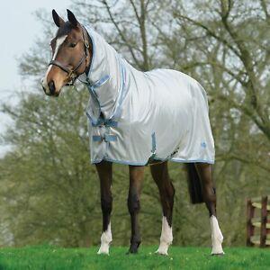 White Blue Horse Logo - Saxon Mesh Combo Unisex Horse Rug Fly Blue Gold All Sizes