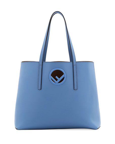 Fendi F Logo - Fendi F Logo Calf Leather Shopping Tote Bag In Blue